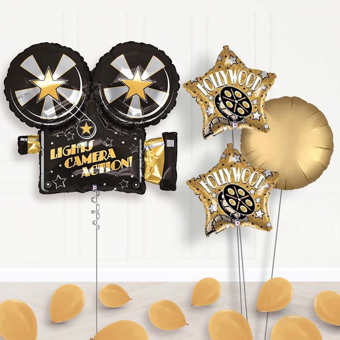 Hollywood Balloon Bouquet Delivered in a Box-Giant Balloon + 2 Themed Balloons + 1 Plain Balloon + Mini Balloons 