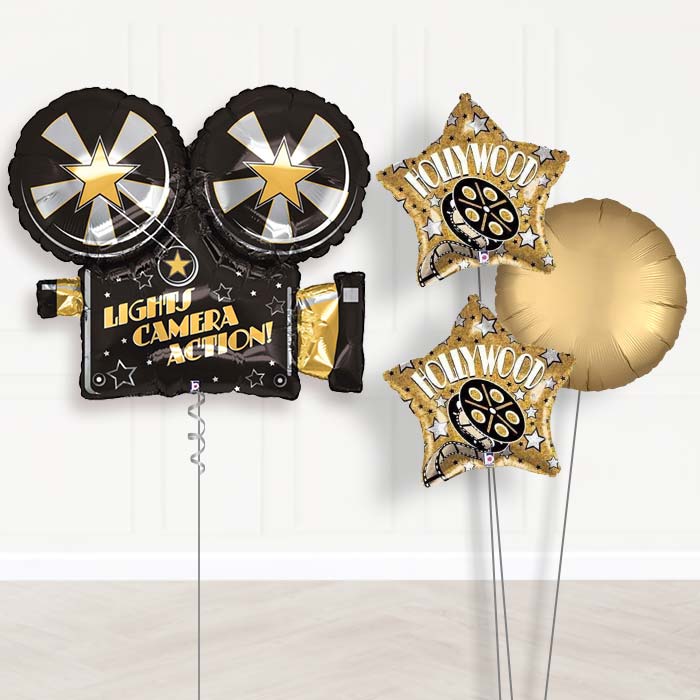 Hollywood Balloon Bouquet Delivered in a Box-Giant Balloon + 2 Themed Balloons + 1 Plain Balloon 