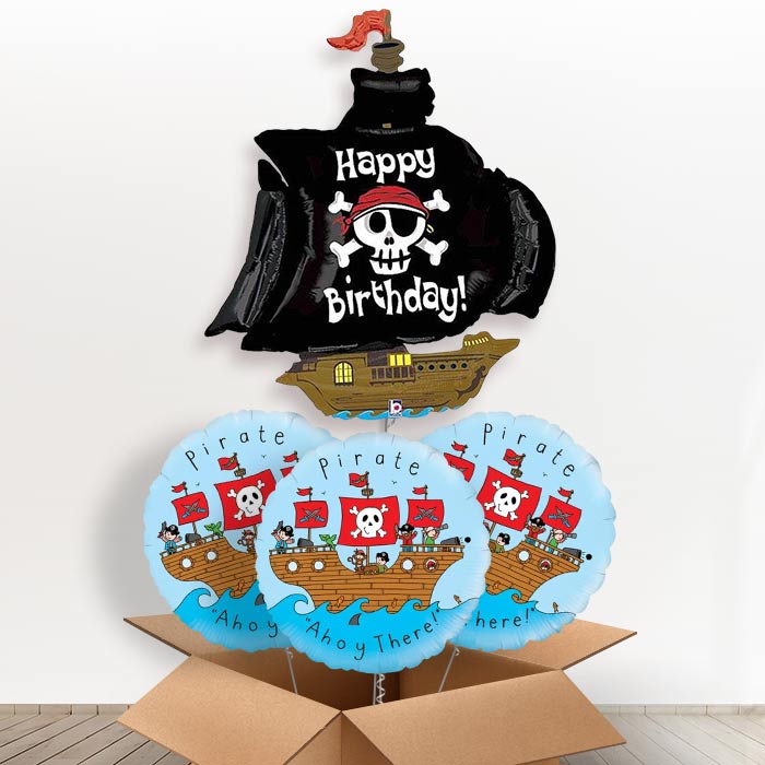 Pirate Ship Birthday Helium Balloon in a Box - With 3 Themed Balloons | Party Save Smile