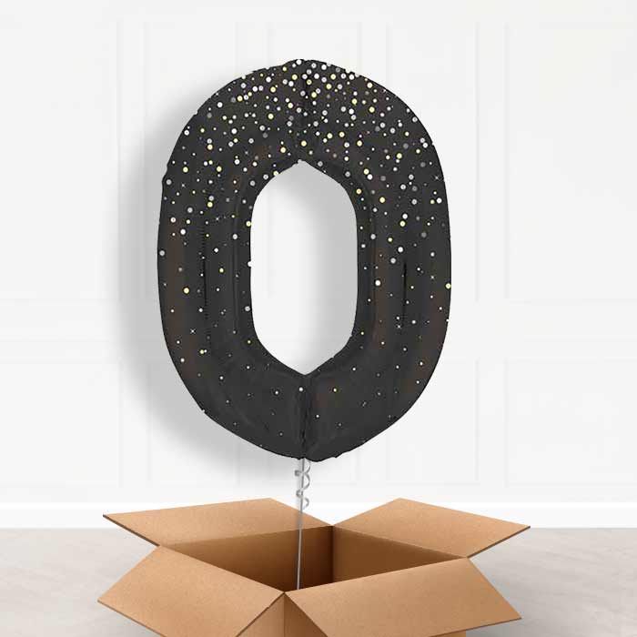 Black and Silver Dots Helium Filled Number Balloons 0-9
