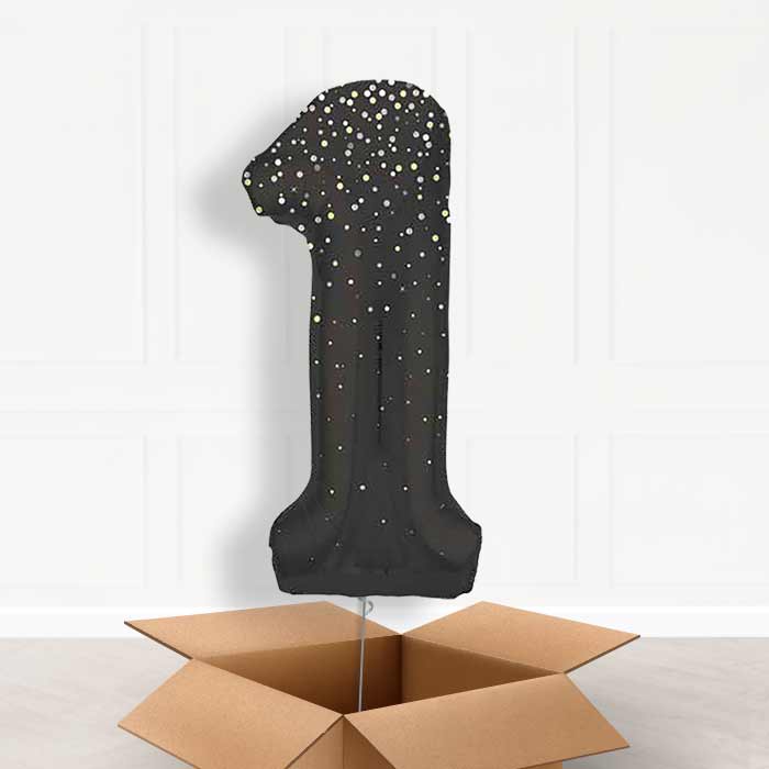 Black and Silver Dots Helium Filled Number Balloons 0-9