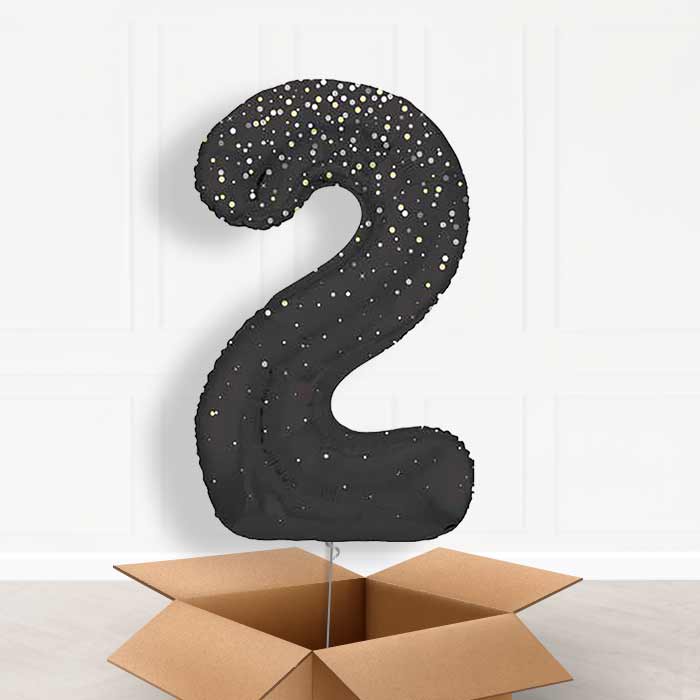 Black and Silver Dots Helium Filled Number Balloons 0-9