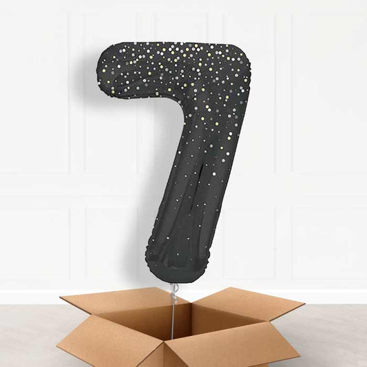 Black and Silver Dots Number 7 Helium Balloon in a Box - Giant Number | Party Save Smile
