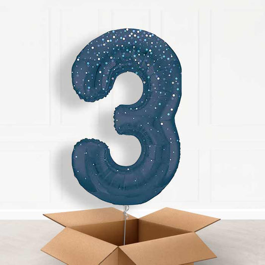 Navy Blue Dots Number 3 Helium Balloon in a Box - Giant Number | Party Save Smile