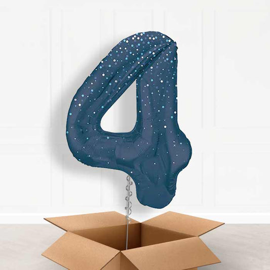 Navy Blue Dots Number 4 Helium Balloon in a Box - Giant Number | Party Save Smile
