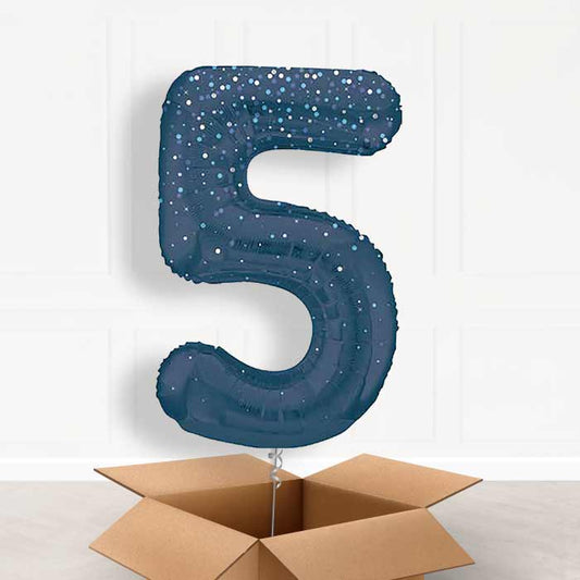 Navy Blue Dots Number 5 Helium Balloon in a Box - Giant Number | Party Save Smile