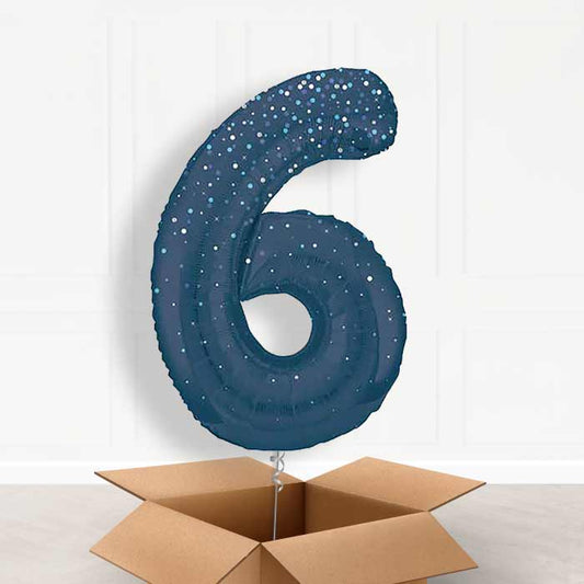 Navy Blue Dots Number 6 Helium Balloon in a Box - Giant Number | Party Save Smile