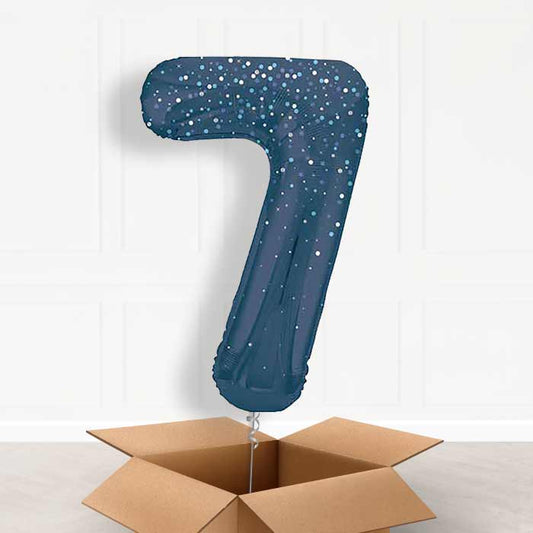 Navy Blue Dots Number 7 Helium Balloon in a Box - Giant Number | Party Save Smile