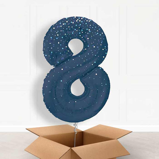 Navy Blue Dots Number 8 Helium Balloon in a Box - Giant Number | Party Save Smile