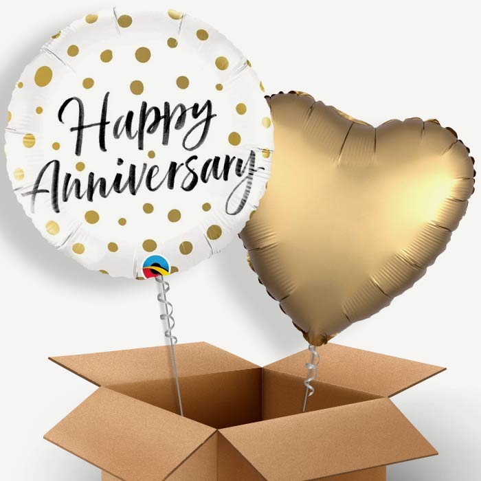 Happy Anniversary Gold Dots Helium Balloon Pair | Party Save Smile