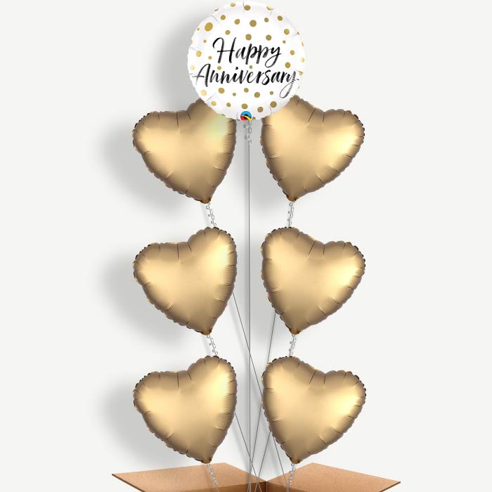 Happy Anniversary Gold Dots Helium Balloon Arrangement | Party Save Smile