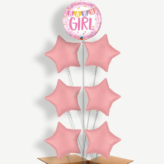 Baby Girl New Baby Balloon Arrangement Inflated with Helium | Party Save Smile