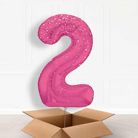 Hot Pink Dots Number 2 Helium Balloon in a Box - Giant Number | Party Save Smile