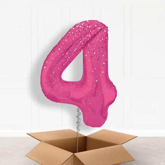 Hot Pink Dots Number 4 Helium Balloon in a Box - Giant Number | Party Save Smile