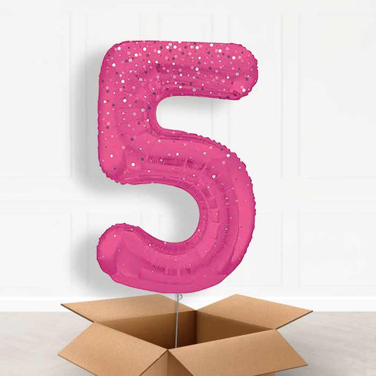 Hot Pink Dots Number 5 Helium Balloon in a Box - Giant Number | Party Save Smile