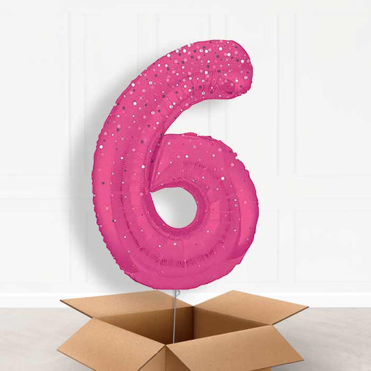Hot Pink Dots Number 6 Helium Balloon in a Box - Giant Number | Party Save Smile