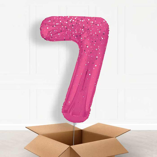 Hot Pink Dots Number 7 Helium Balloon in a Box - Giant Number | Party Save Smile