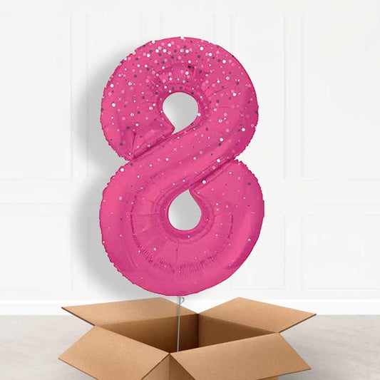 Hot Pink Dots Number 8 Helium Balloon in a Box - Giant Number | Party Save Smile