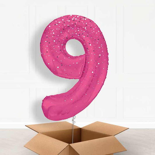 Hot Pink Dots Number 9 Helium Balloon in a Box - Giant Number | Party Save Smile
