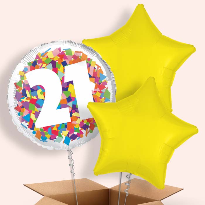 Bright Confetti 21st Birthday Helium Balloon in a Box - 3 Balloons | Party Save Smile