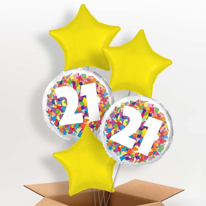 Bright Confetti 21st Birthday Helium Balloon in a Box - 5 Balloons | Party Save Smile
