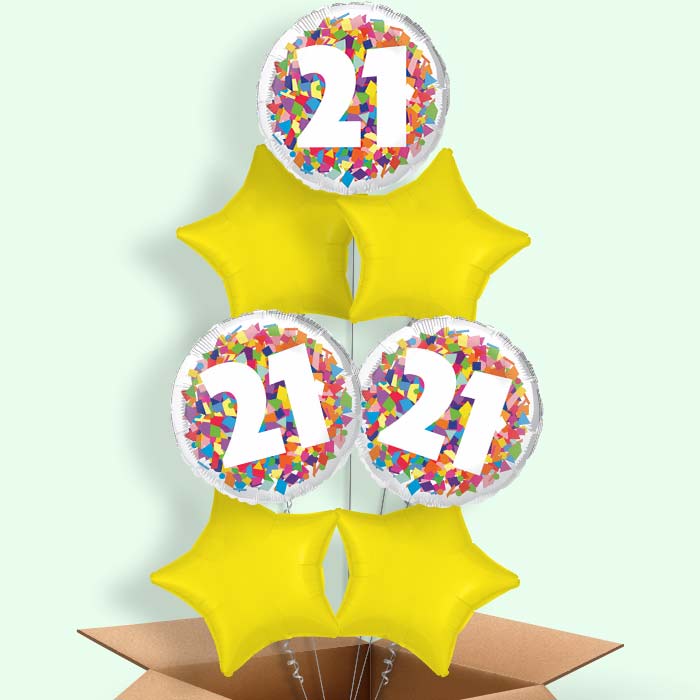 Bright Confetti 21st Birthday Helium Balloon in a Box - 7 Balloons | Party Save Smile