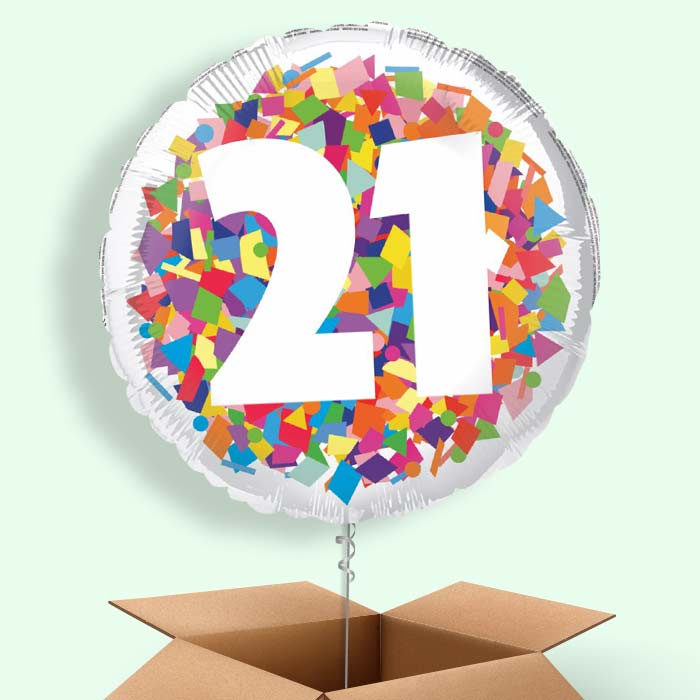 Bright Confetti 21st Birthday Helium Balloon in a Box - 1 Balloon | Party Save Smile