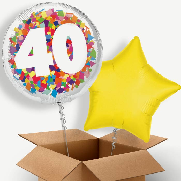 Bright Confetti 40th Birthday Helium Balloon Duo | Party Save Smile
