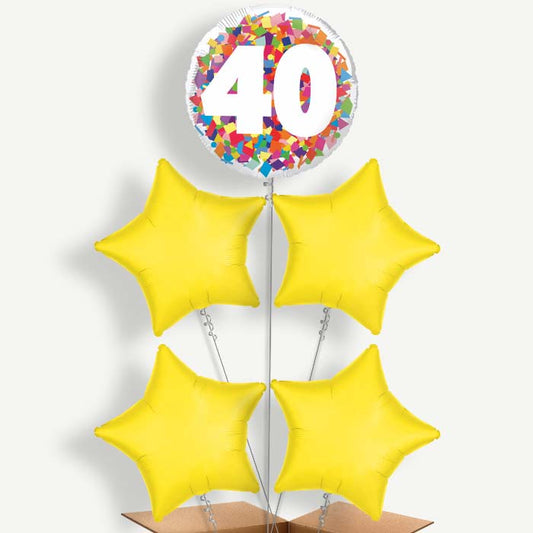 Bright Confetti 40th Birthday Helium Cluster Balloons | Party Save Smile