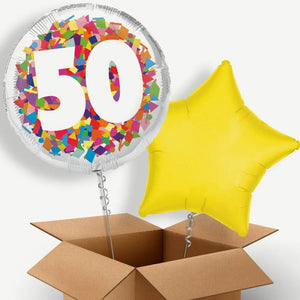 Bright Confetti 50th Birthday Helium Balloon Duo