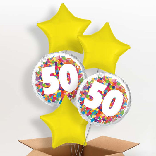 Bright Confetti 50th Birthday Helium Balloon in a Box - 5 Balloons | Party Save Smile