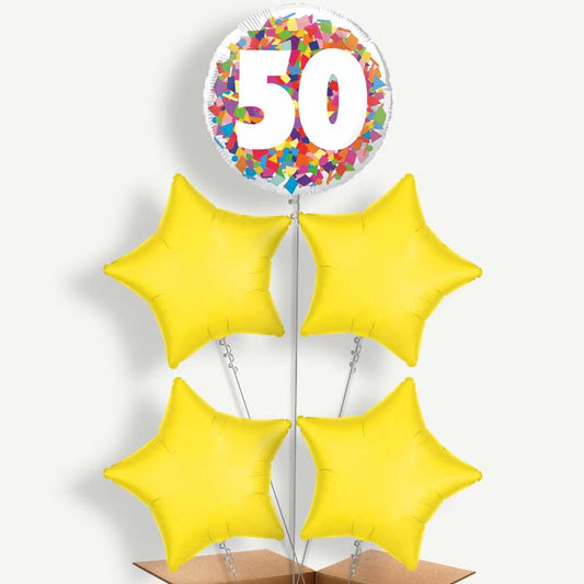 Bright Confetti 50th Birthday Helium Cluster Balloons | Party Save Smile