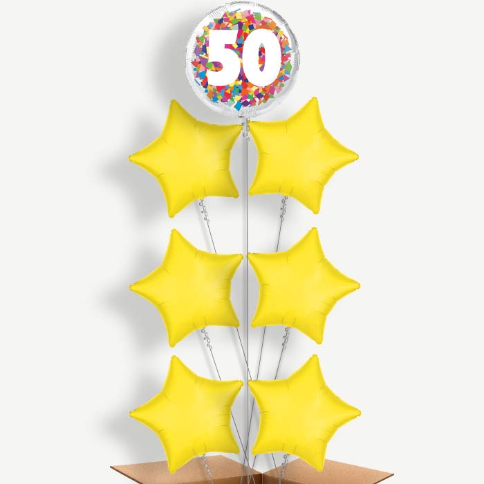 Bright Confetti 50th Birthday Helium Balloon Arrangement | Party Save Smile
