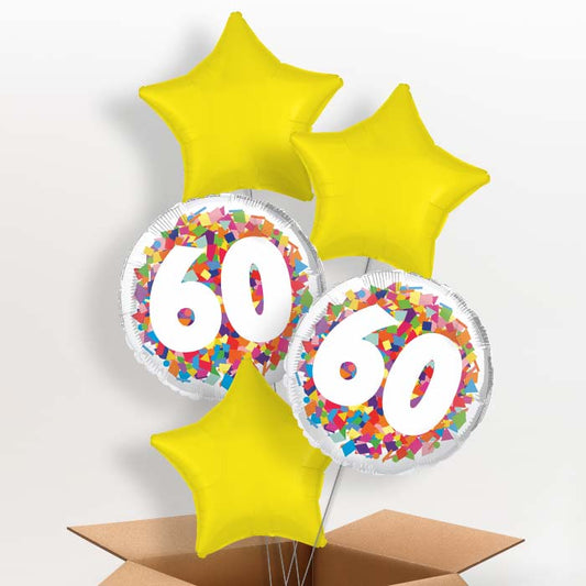 Bright Confetti 60th Birthday Helium Balloon in a Box - 5 Balloons | Party Save Smile