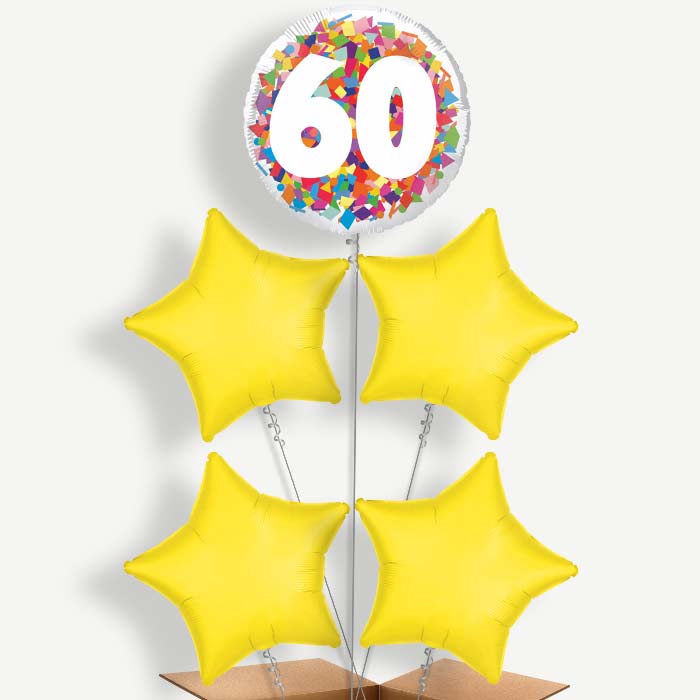 Bright Confetti 60th Birthday Helium Cluster Balloons | Party Save Smile
