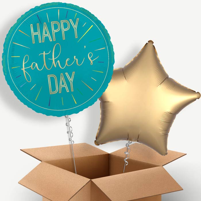 Blue and Gold Happy Father's Day Helium Balloon Two | Party Save Smile