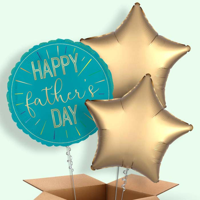 Blue and Gold Happy Father's Day Helium Balloon in a Box - 3 Balloons | Party Save Smile