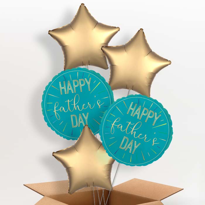 Blue and Gold Happy Father's Day Helium Balloon in a Box - 5 Balloons | Party Save Smile