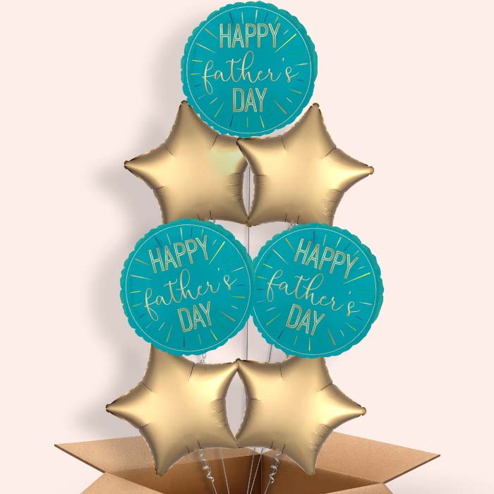 Blue and Gold Happy Father's Day Helium Balloon in a Box - 7 Balloons | Party Save Smile