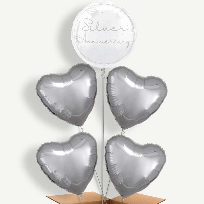 Silver Anniversary Helium Balloon Cluster  | Party Save Smile