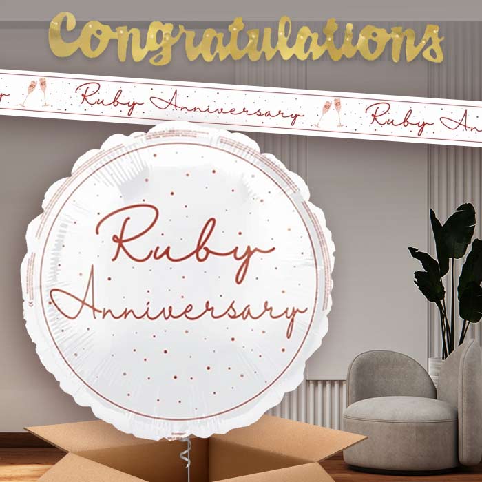Ruby Anniversary Balloon and Banners | Party Save Smile