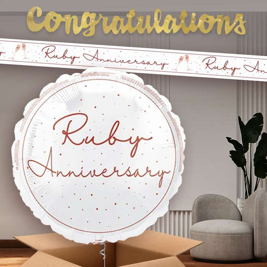 Ruby Anniversary Balloon and Banners | Party Save Smile
