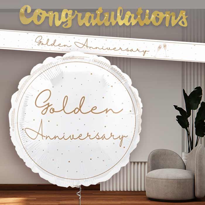 Golden Wedding Anniversary Banners and Balloon