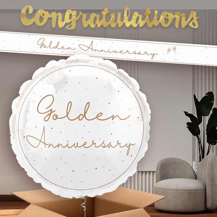 Golden Wedding Anniversary Banners and Balloon | Party Save Smile