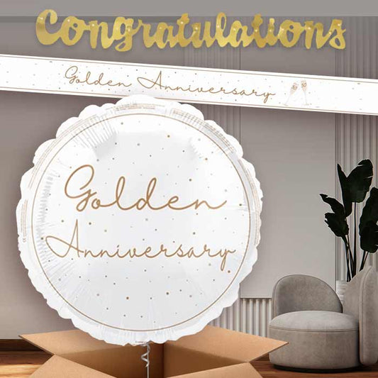 Golden Wedding Anniversary Banners and Balloon | Party Save Smile