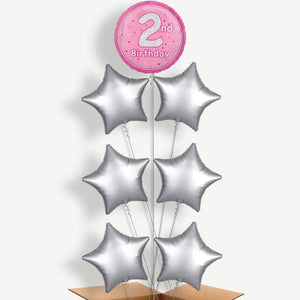 Pink & Silver 2nd Birthday 7 Helium Balloon Arrangement