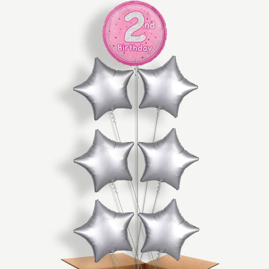 Pink & Silver 2nd Birthday Helium Balloon Arrangement | Party Save Smile