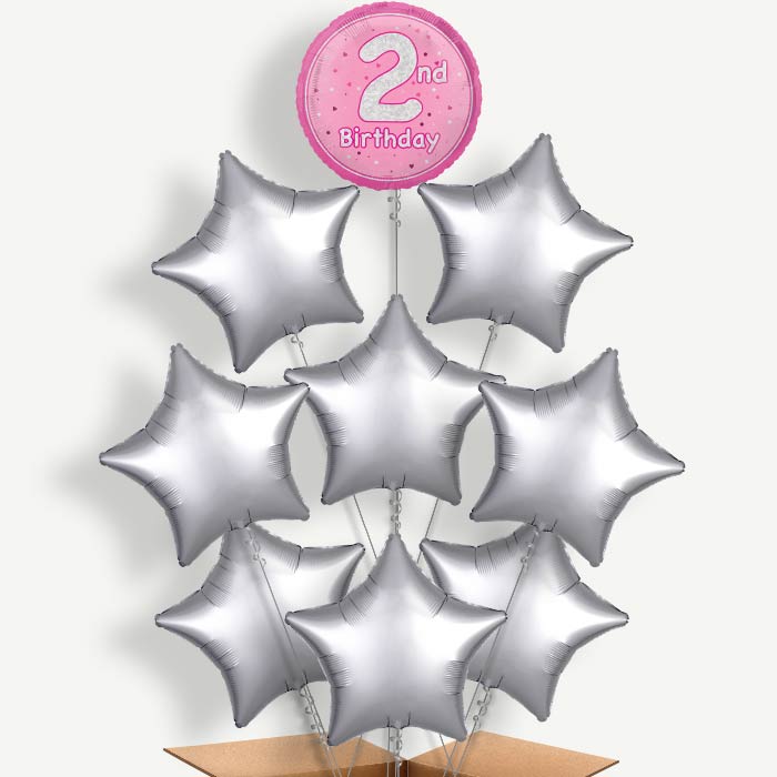 Pink & Silver 2nd Birthday Helium Balloon Bundle | Party Save Smile