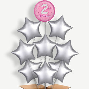 Pink & Silver 2nd Birthday 9 Helium Balloon Bundle