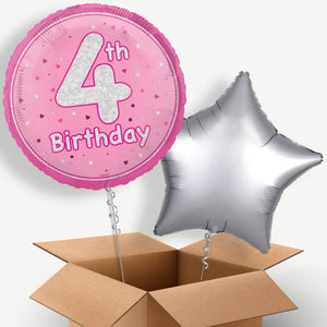 Pink and Silver 4th Birthday Helium Balloon Couple